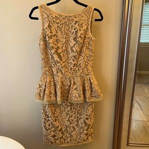 Tadashi Shoji Cream/Tan Peplum Dress Size 2 - image 1